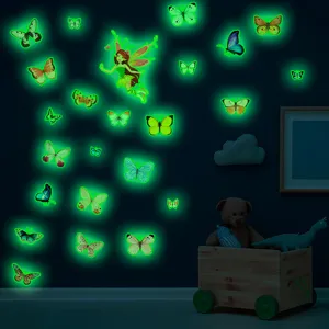 Autocollants muraux papillon phosphorescents fee decalcomanies lumineuses chambre d enfant PVC