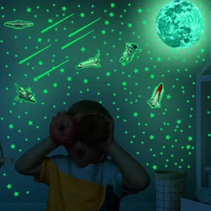 Glow in the dark wall stickers stars moon astronaut space decals for kids bedroom decor