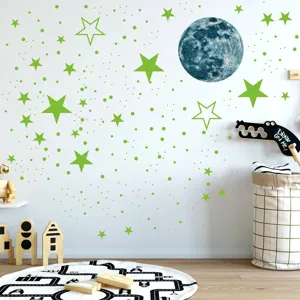 Autocollants muraux étoiles et lune phosphorescents, stickers fluorescents DIY PVC chambre enfant.