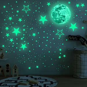 Stickers Muraux Lumineux Lune Et Étoiles Brillent Dans Le Nuit Autocollants Muraux En PVC Fluorescent Pour Chambre D'Enfant Chambre Décoration De Maison
