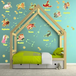 Autocollants muraux phosphorescents zodiaque pour chambre enfant et décor étoiles.