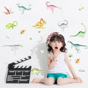 Jolis stickers muraux dinosaures aquarelle pour chambre d'enfant, autocollants amovibles
