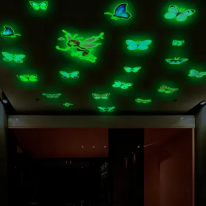 Autocollants muraux fée papillon lumineux, stickers fluorescents phosphorescents chambre.