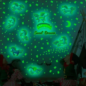 Adesivi da parete unicorno e stelle fluorescenti decorazione carina per camera bambini