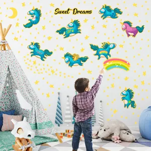 Adesivi murali unicorno luminosi per cameretta bambini, adesivi stelle e luna, decorazione carina.