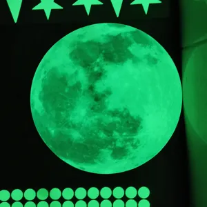 Ensemble d'autocollants muraux lune et étoiles phosphorescentes, déco lumineuse DIY.
