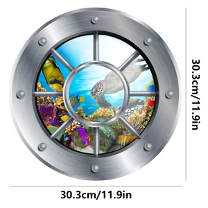 3D Underwater Porthole Wall Sticker Ocean Turtle Coral Removable Decor for Kids Room