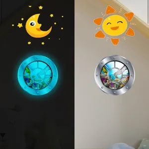 Glow in the dark porthole wall stickers cartoon underwater world decals for kids room decor.