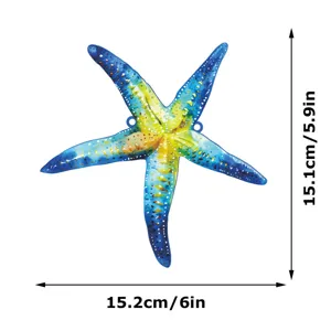 Metal starfish wall art detail showing exact dimensions of 15.2x15.1cm for home decor.