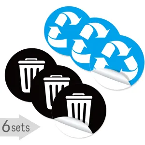 Set di 6 adesivi per raccolta differenziata e bidone etichette impermeabili.
