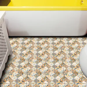 Terrazzo self-adhesive floor sticker, waterproof tile decor for bathroom and kitchen.