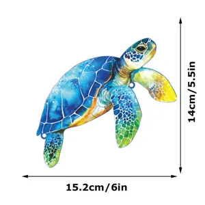 Metal sea turtle wall art hanging decor, blue watercolor style coastal home ornament.