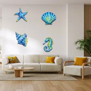 Metal marine wall hanging set ocean starfish seashell seahorse decor for living room wall art