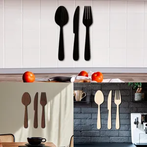 Set de décoration murale en bois couverts 3D cuillère couteau fourchette cuisine panneau