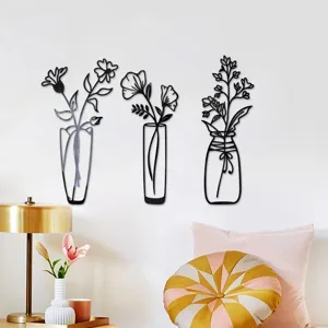 Modern 3D acrylic mirror wall stickers featuring elegant flower and vase designs for home decor.