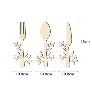 Ensemble de decoration murale cuillere fourchette couteau en bois pour cuisine 26x10.8cm