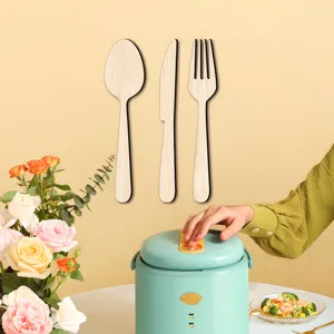Stickers muraux couverts en bois décoration cuisine 3 pièces cuillère fourchette couteau