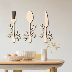 Décoration murale de cuisine en bois fourchette cuillère couteau ensemble pour salle à manger