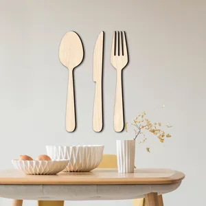 Ensemble de décoration murale couverts en bois cuisine art 3D couteau fourchette déco