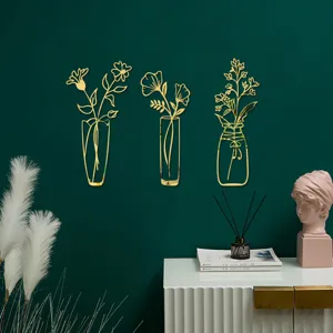 Gold acrylic mirror wall stickers 3D flower vase art decor self-adhesive home interior design