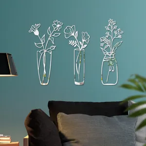 3D acrylic mirror wall stickers flower vase design self-adhesive art decals for home living room