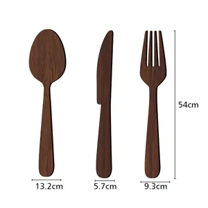 Ensemble d'autocollants muraux de couverts en bois 3D, decoration de cuisine, 54cm.