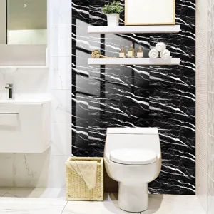 Autocollant de carrelage mural en marbre noir pour déco de salle de bain étanche cristal.