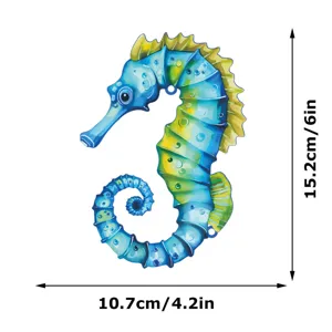 Blue yellow metal seahorse wall hanging art decoration ocean animal home decor ornament