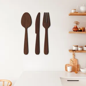 Cuillère couteau fourchette en bois décoration murale 3D cuisine style rustique suspendu