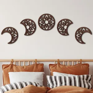 Wooden moon phase wall hanging set, 3D hollow wall decor for bedroom living room.