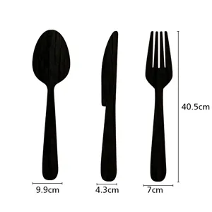 Schéma détaillé des dimensions des autocollants muraux en bois pour cuillère, couteau et fourchette.