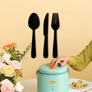 Lot de stickers muraux couverts en bois 3D, cuillère couteau fourchette déco cuisine.