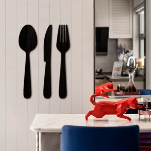 Ensemble d'art mural de vaisselle en bois, cuillère couteau fourchette 3D décoration de cuisine