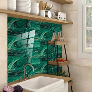 Autocollant de carrelage marbre vert étanche texture cristal pour décoration cuisine
