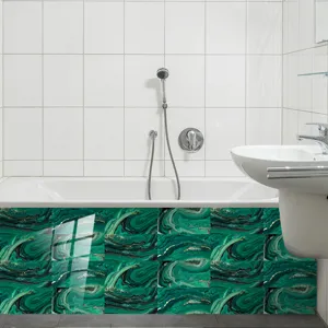 Stickers de carrelage motif marbre vert, autocollant mural étanche texture cristal.
