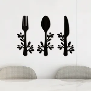 Stickers muraux en bois pour couverts fourchette cuillère et couteau décor cuisine salle à manger.