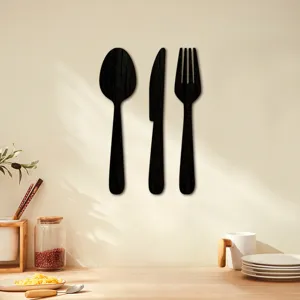 Decoration murale couverts en bois 3D couteau fourchette cuillere art suspendu cuisine