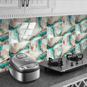 Adhesif carrelage mural cuisine effet marbre, film cristal etanche epais et decoratif.