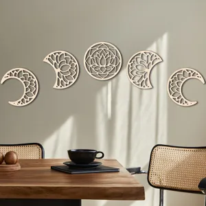 3D Hollow Wooden Moon Phase Wall Art Hanging Set for Living Room Bedroom Home Decor Detail View