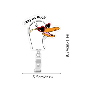 Cute silly goose badge reel with heart sunglasses, acrylic retractable ID card holder.