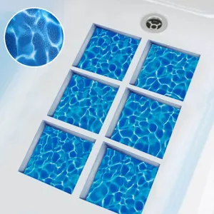 Closeup detail view of blue water pattern anti-slip bathtub sticker surface texture.