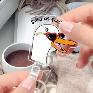Silly goose badge reel acrylic ID card holder cute funny retractable work student card