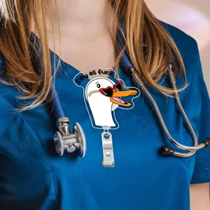 Cute silly goose badge reel for nurse doctor ID card holder acrylic retractable badge clip gift