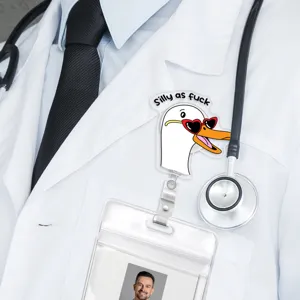 Funny silly goose badge reel with heart sunglasses and witty text for nurses and doctors.