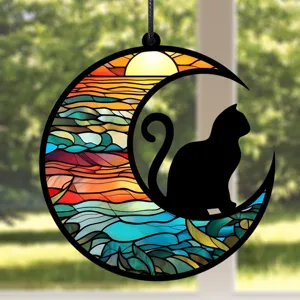 Buntglas-Effekt Katze Mond Fensterhänger Suncatcher Zuhause Zimmer Innendekoration Deko