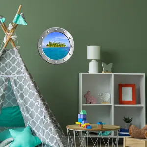Removable porthole wall sticker ocean tropical island view kids room decor decal sticker