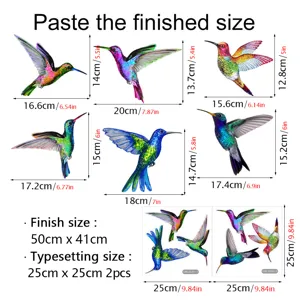 Adesivi per finestre anti-collisione colibrì colorato, decalcomanie in vetro statico.