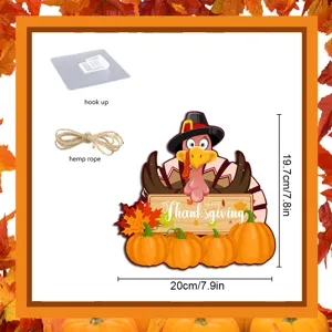 Thanksgiving turkey wooden hanging sign party porch autumn decor with hook and rope