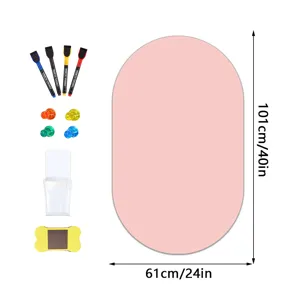 Rosa ovale magnetische Whiteboard-Aufkleber mit Stiften und Zubehör 101x61cm Wanddekoration