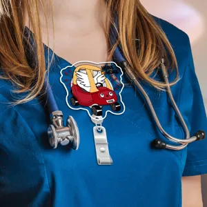 Funny silly goose badge reel cute retractable ID card holder for nurses and doctors.